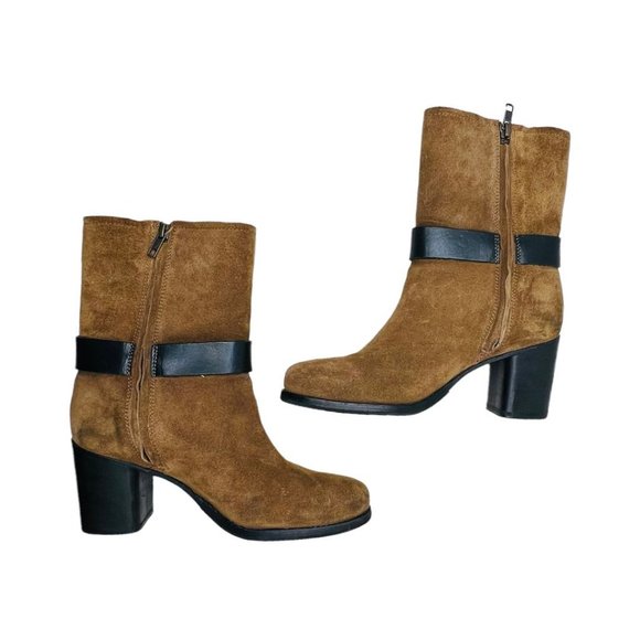 Frye Addie Harness Mid Chestnut Italian Leather Womens Boots Brass Hardware 7B - Picture 10 of 12